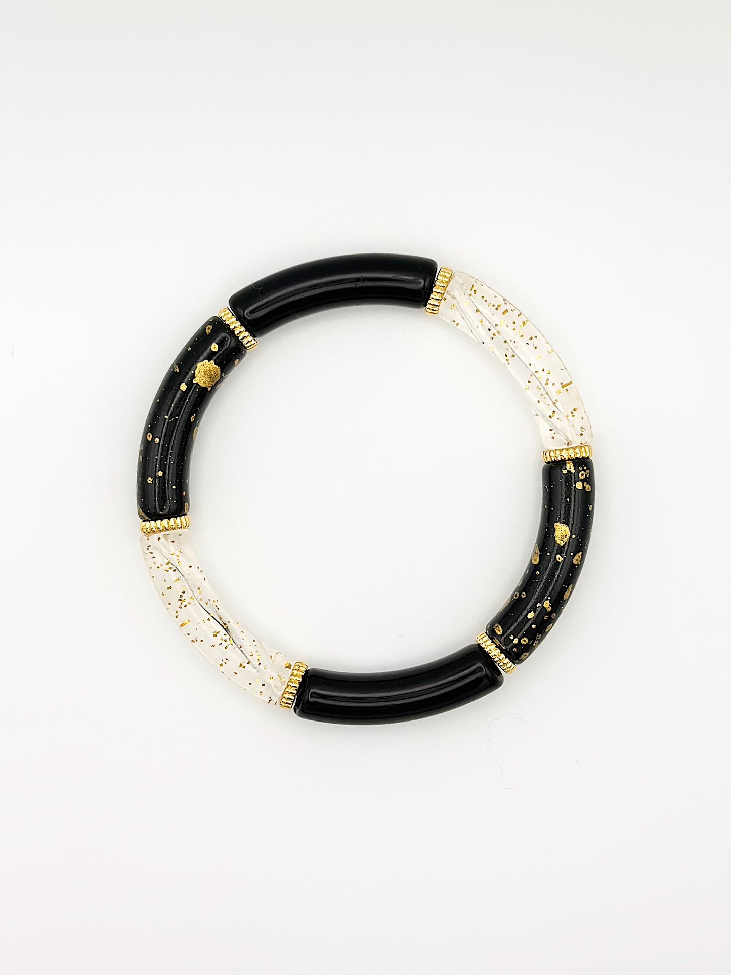 Bracelet tube fin Noir Paillettes Peinture Doré