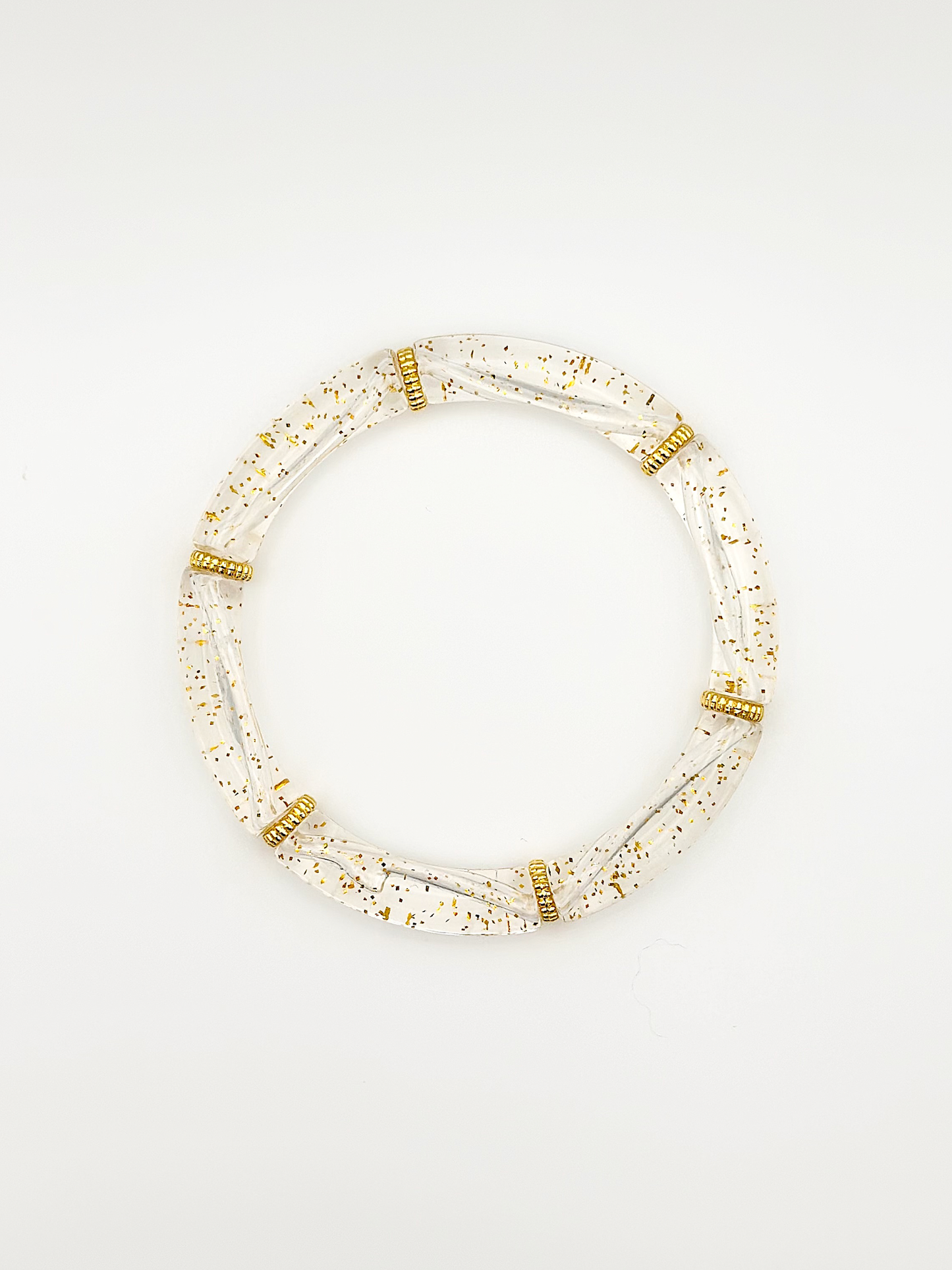 Bracelet tube fin Blanc Paillettes Doré