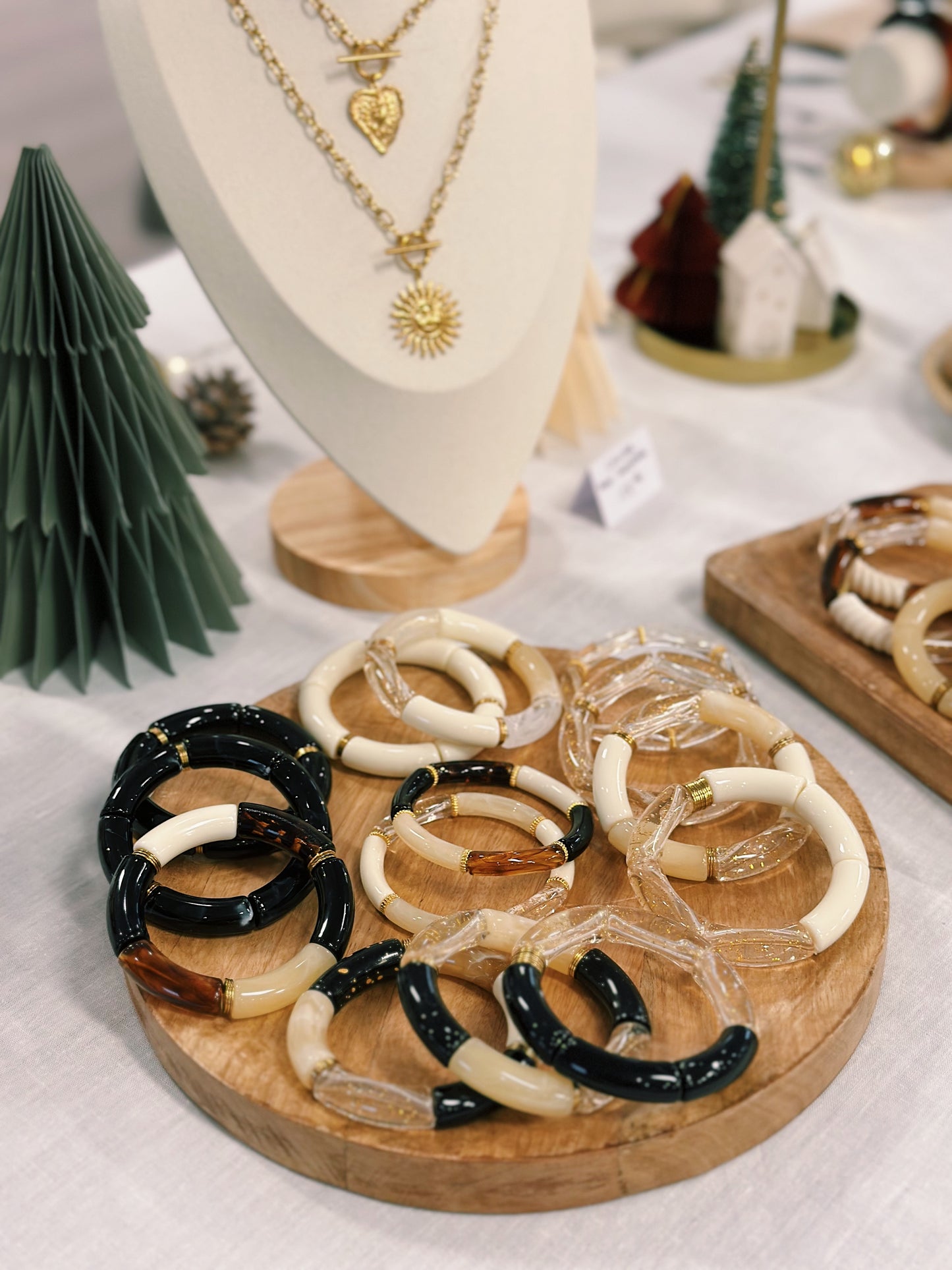 Bracelet tube Blanc Paillettes Doré