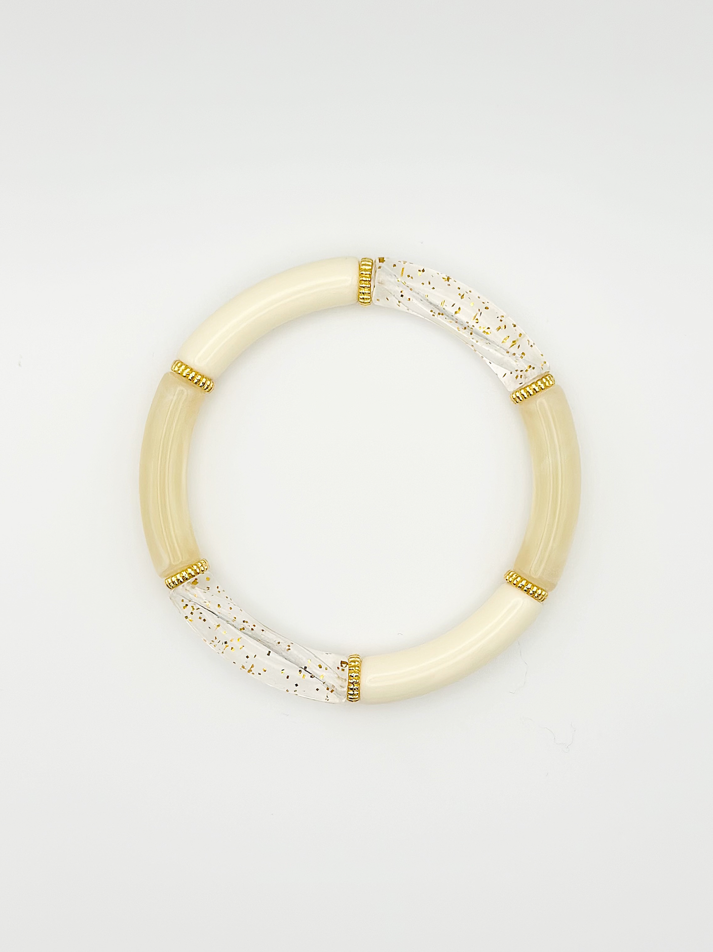 Bracelet tube fin Blanc beige Paillettes Doré