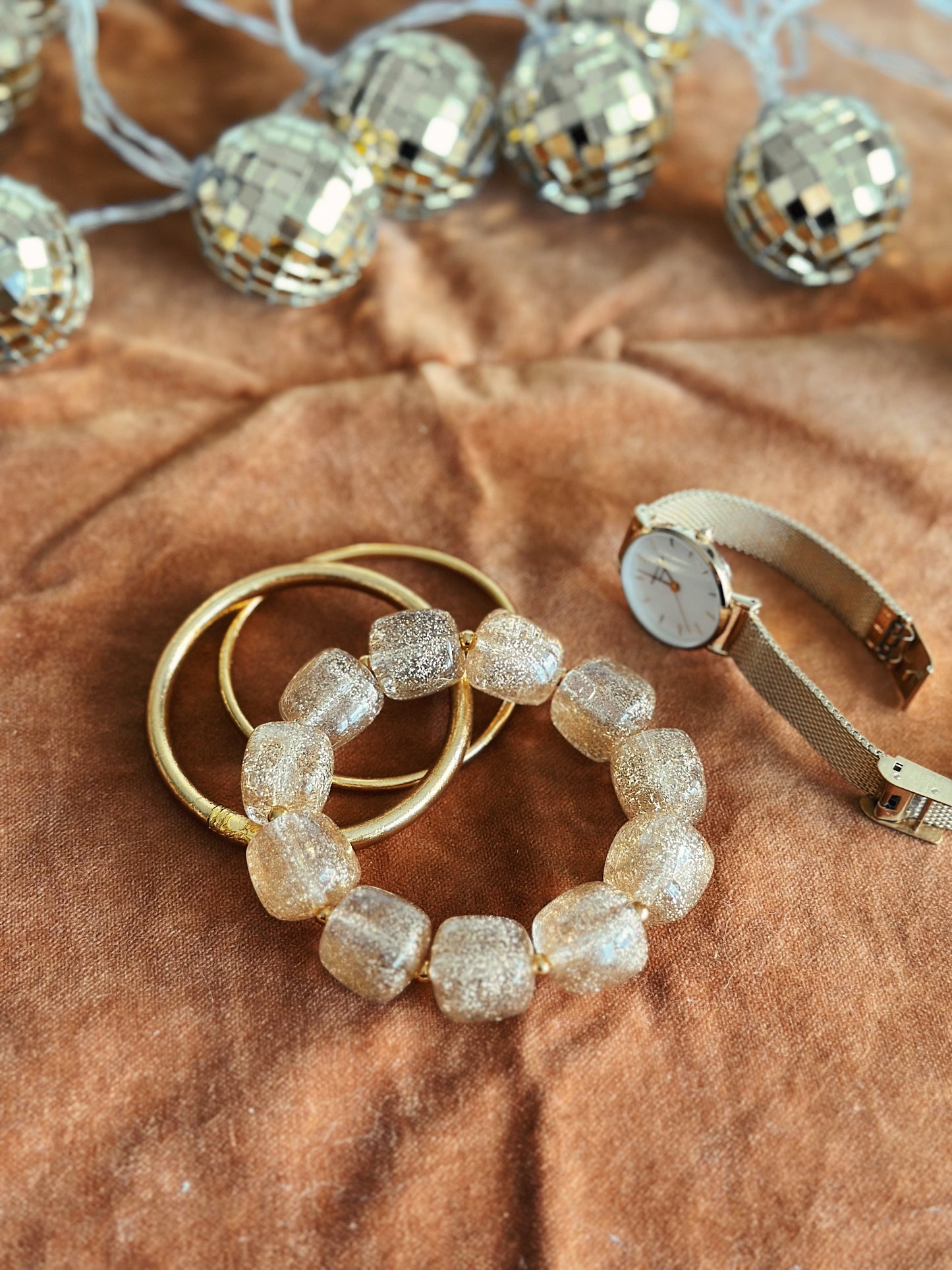 Bracelet cube Paillette Champagne