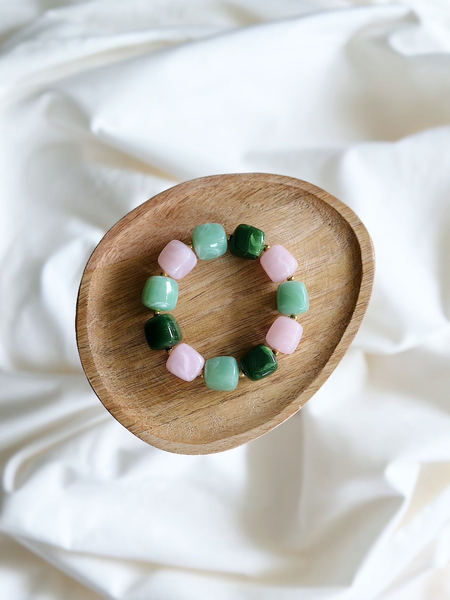Bracelet cube Rose / Vert marbré