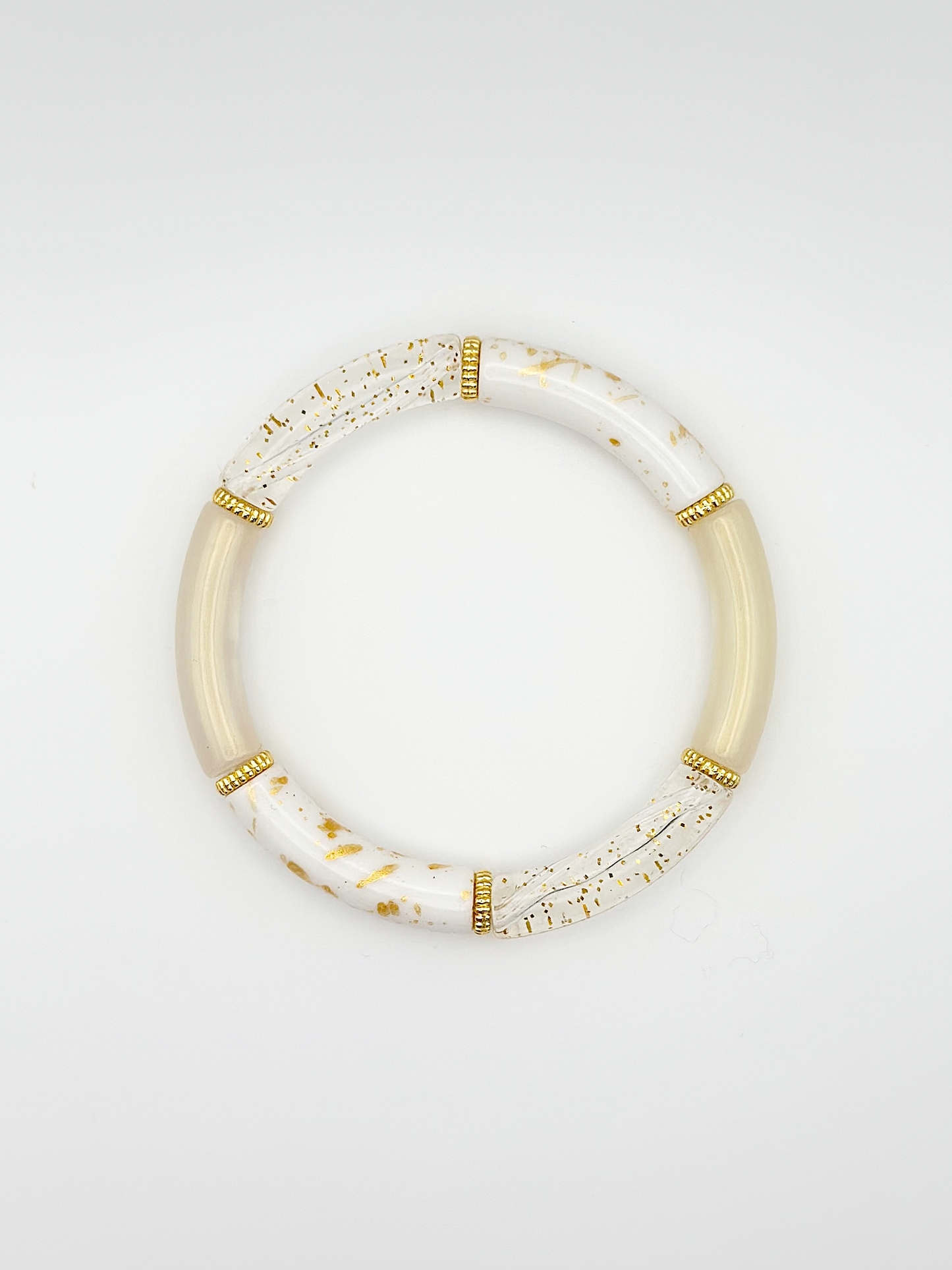 Bracelet tube fin Blanc Paillettes Peinture Doré