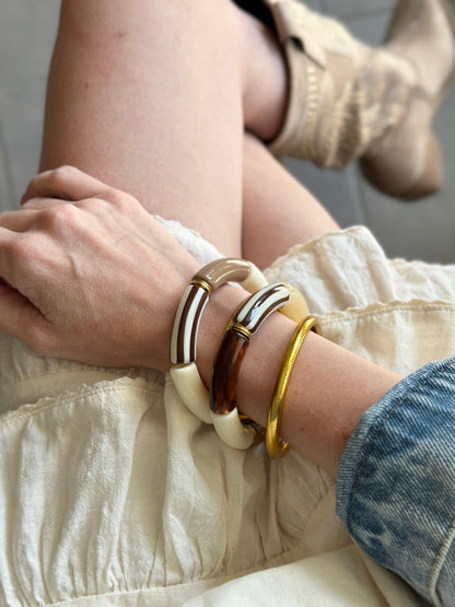 Bracelet tube rayé Marron