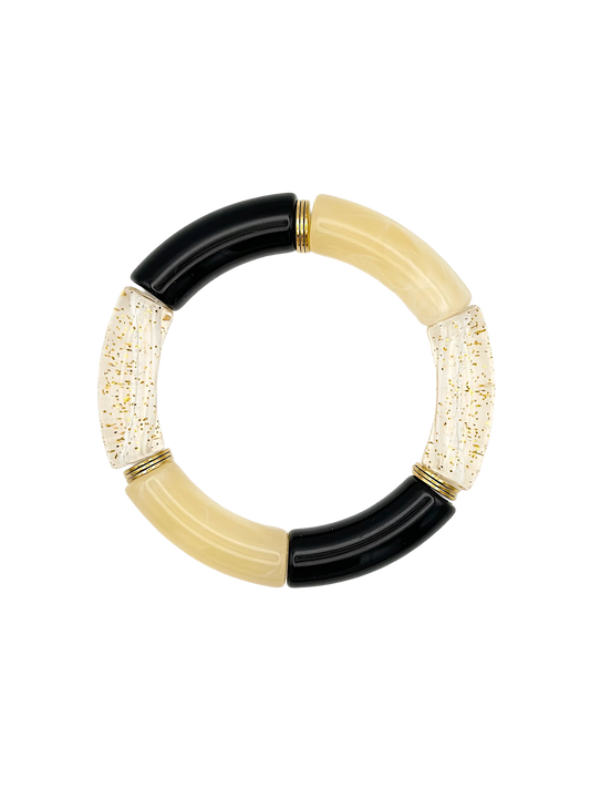 Bracelet tube Noir beige paillettes Doré