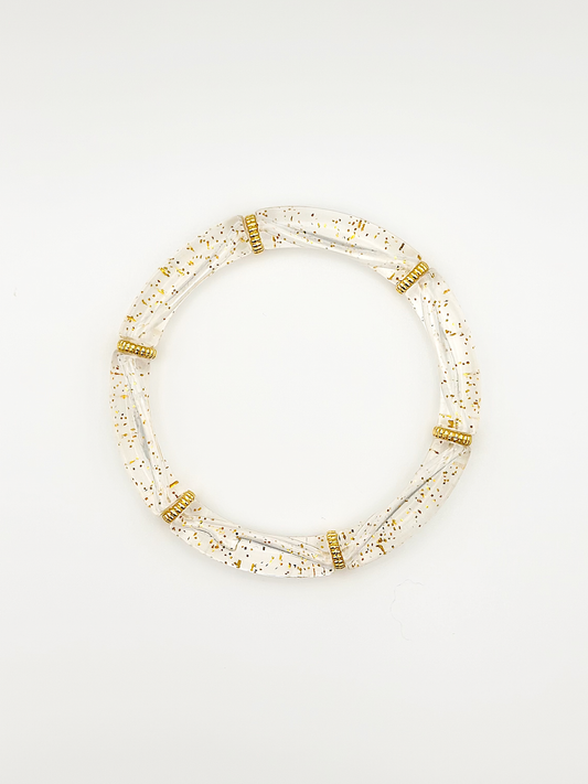 Bracelet tube fin Blanc Paillettes Doré