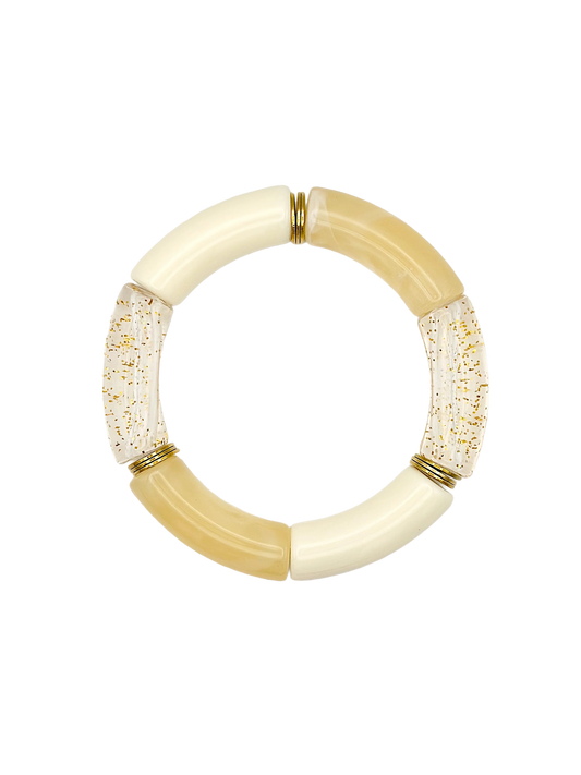 Bracelet tube Blanc beige Paillettes Doré