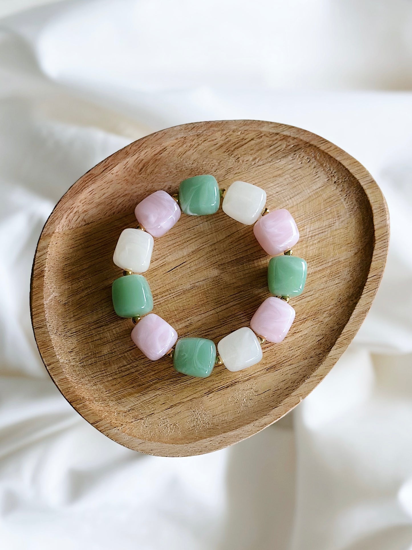 Bracelet cube Rose / Vert marbré
