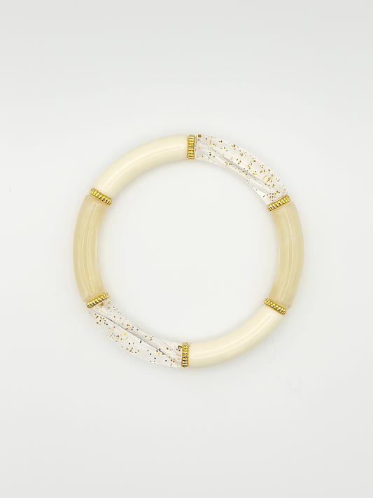 Bracelet tube fin Blanc beige Paillettes Doré