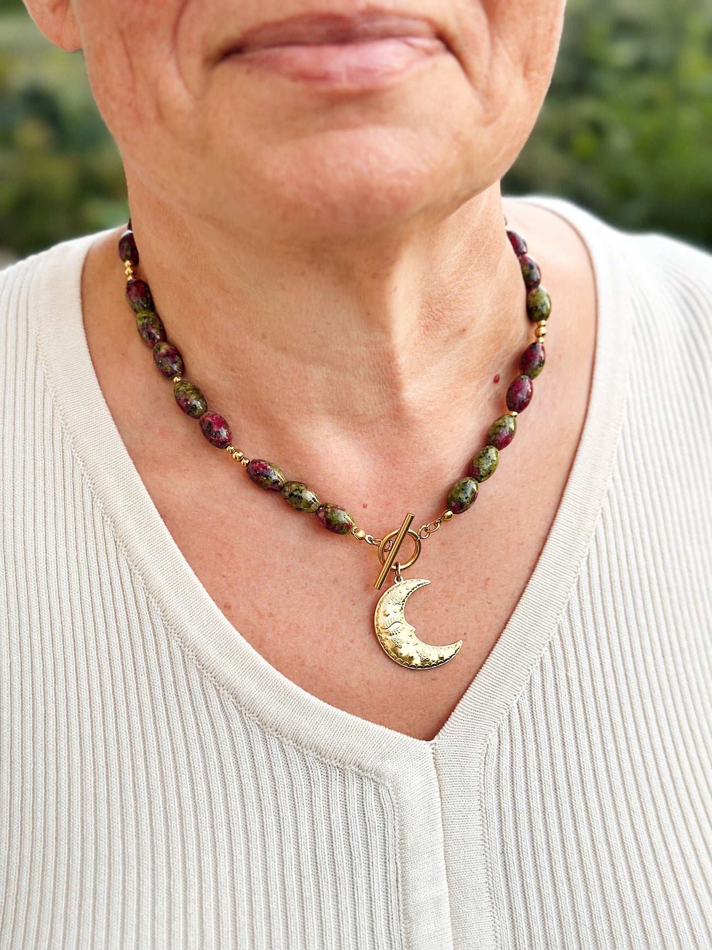 Collier en pierres naturelles Rubis Zoisite