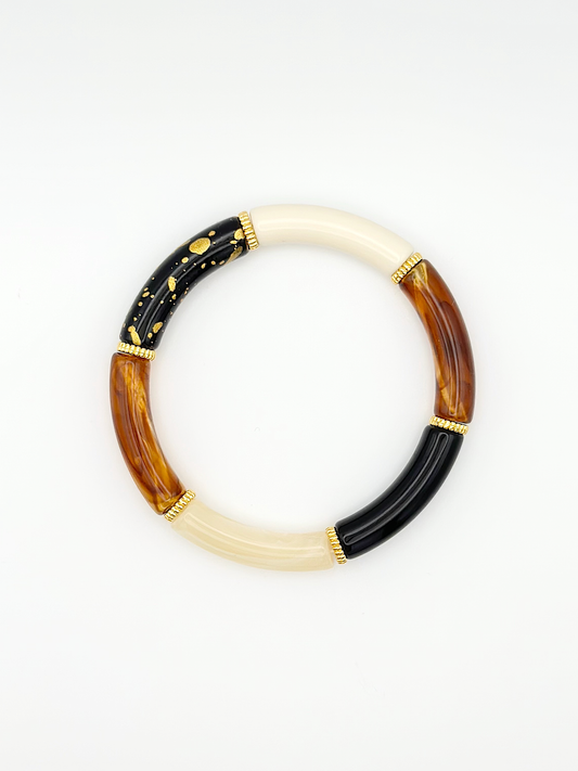 Bracelet tube fin Noir Peinture Doré