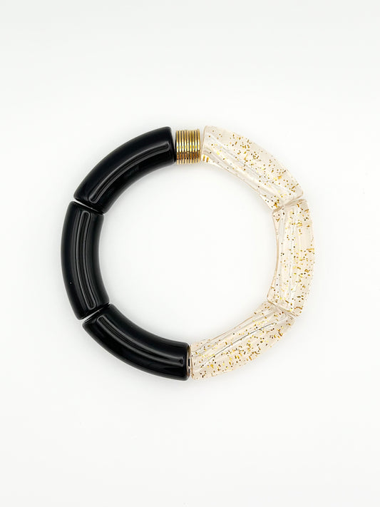 Bracelet tube Noir Paillettes Doré
