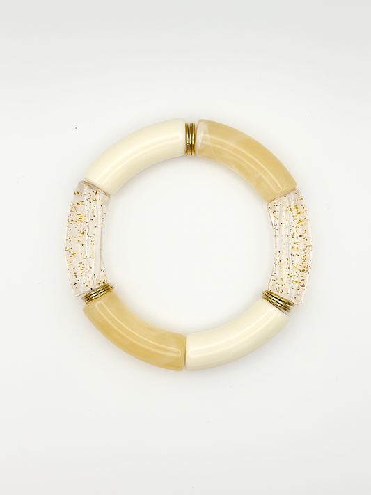 Bracelet tube Blanc beige Paillettes Doré