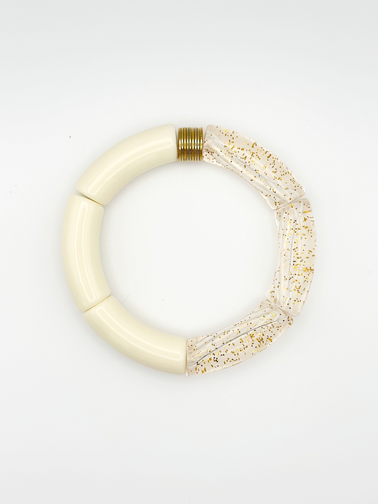 Bracelet tube Blanc Paillettes Doré