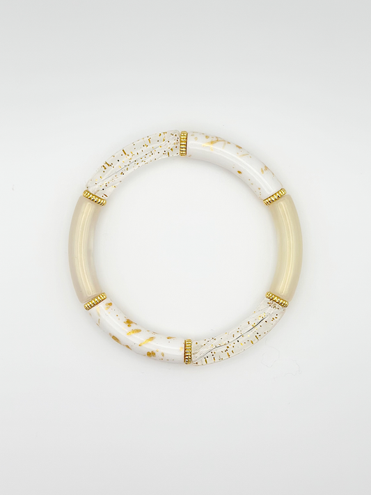 Bracelet tube fin Blanc Paillettes Peinture Doré