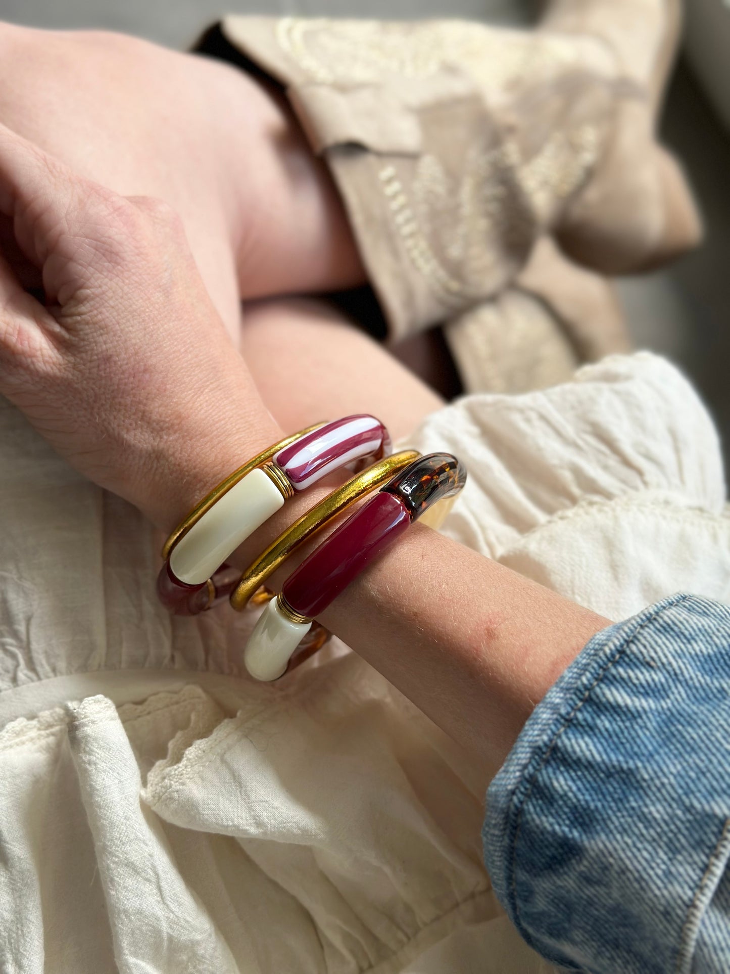 Bracelet tube rayé Bordeaux