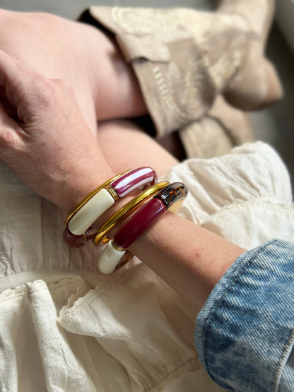 Bracelet tube rayé Bordeaux
