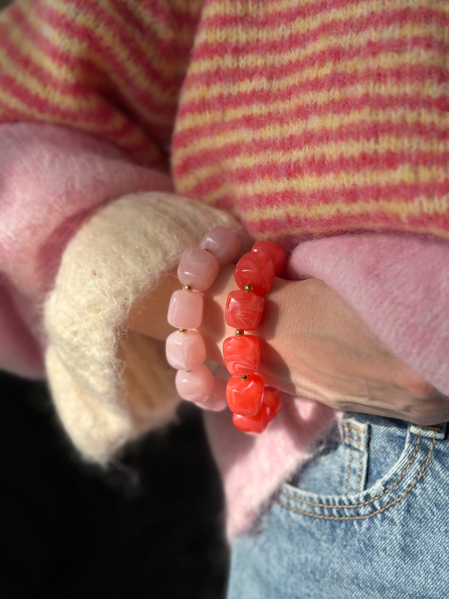 Bracelet cube Corail marbré