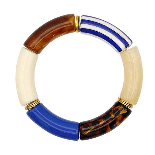 Bracelet tube rayé Léo Bleu