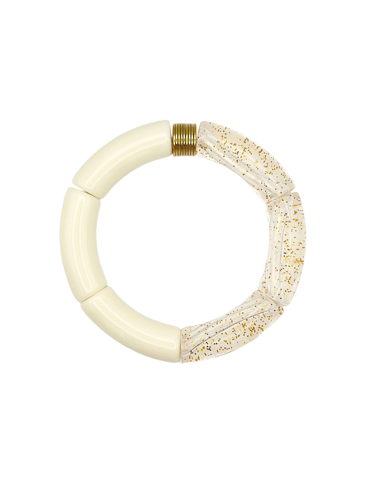 Bracelet tube Blanc Paillettes Doré
