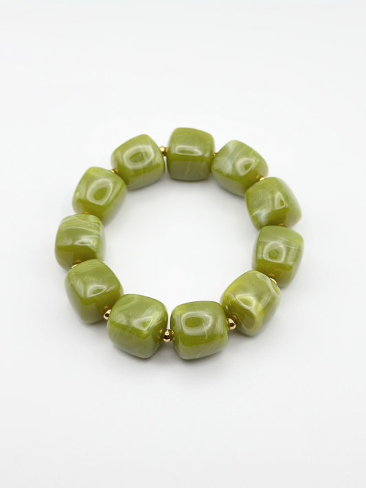 Bracelet cube Vert olive marbré