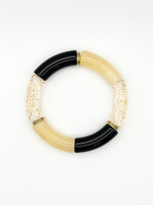 Bracelet tube Noir beige paillettes Doré