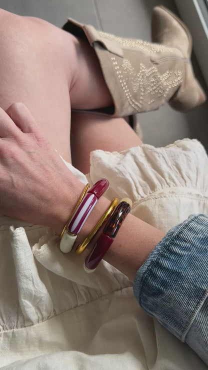 Bracelet tube rayé Bordeaux