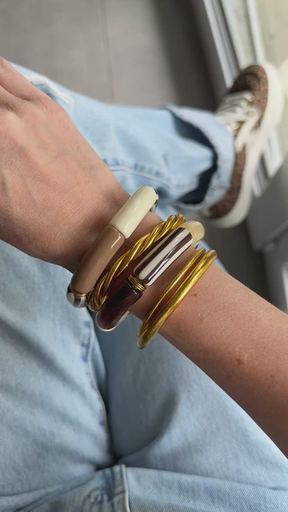 Bracelet tube rayé Marron